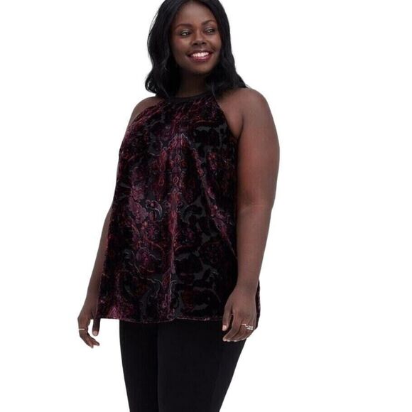 NWOT Torrid Women Paisley Red/Black Burnout Velvet Halter Tunic Tank Top Size 2X - Picture 1 of 10